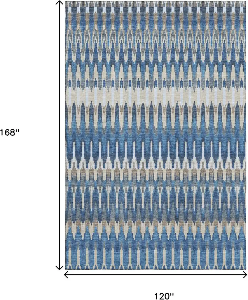 Navy Blue Ivory And Gray Southwestern Washable Area Rug With UV Protection Photo 3