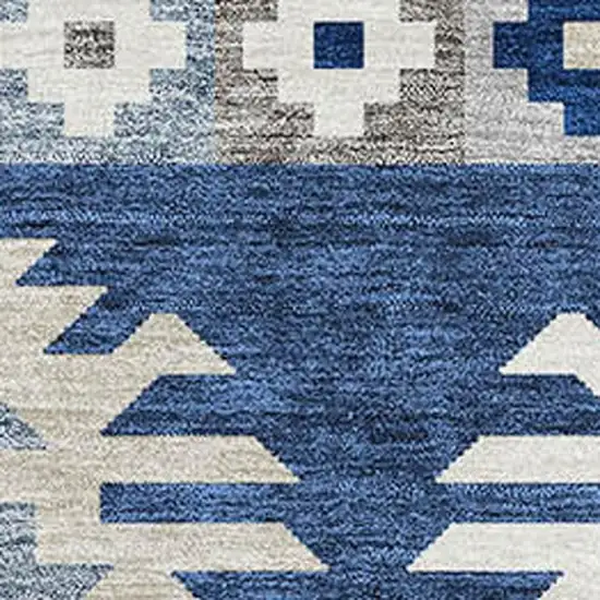 Navy Blue Ivory And Gray Southwestern Washable Area Rug With UV Protection Photo 2