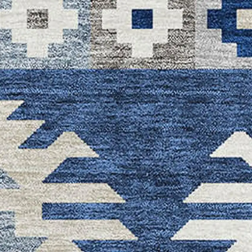 Navy Blue Ivory And Gray Southwestern Washable Area Rug With UV Protection Photo 2