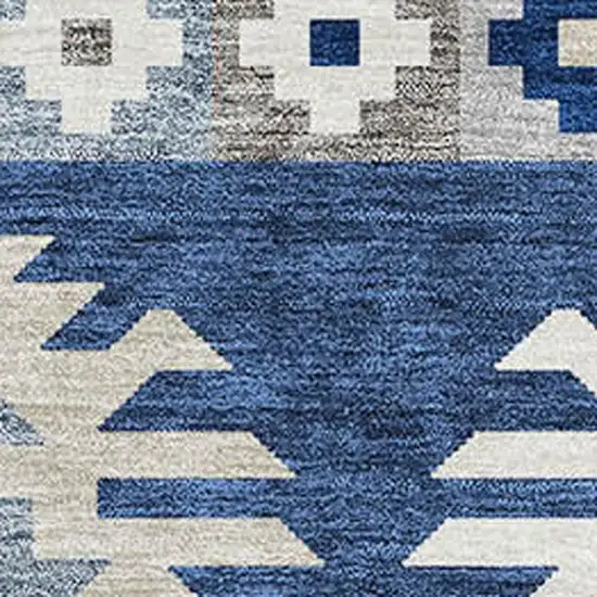 Navy Blue Ivory And Gray Southwestern Washable Area Rug With UV Protection Photo 2