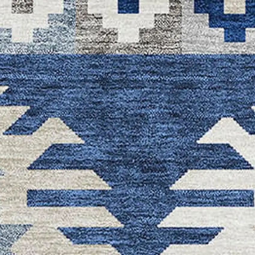 Navy Blue Ivory And Gray Southwestern Washable Area Rug With UV Protection Photo 2
