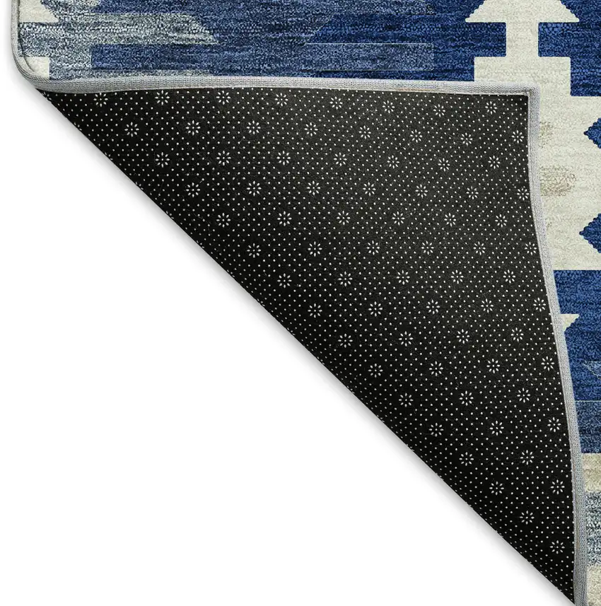 Navy Blue Ivory And Gray Southwestern Washable Area Rug With UV Protection Photo 6