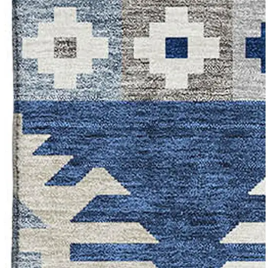 Navy Blue Ivory And Gray Southwestern Washable Area Rug With UV Protection Photo 2