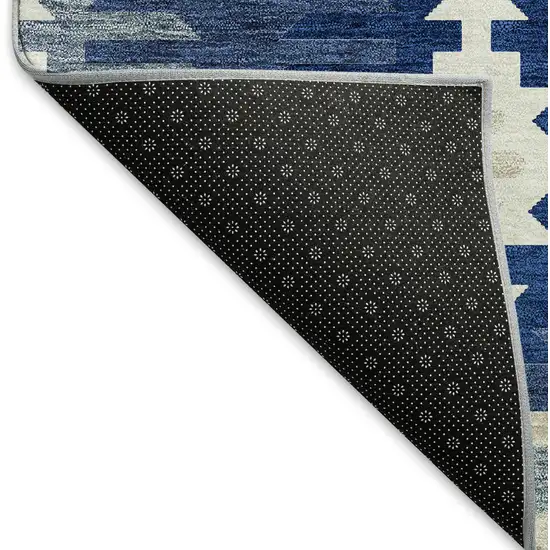 Navy Blue Ivory And Gray Southwestern Washable Area Rug With UV Protection Photo 6