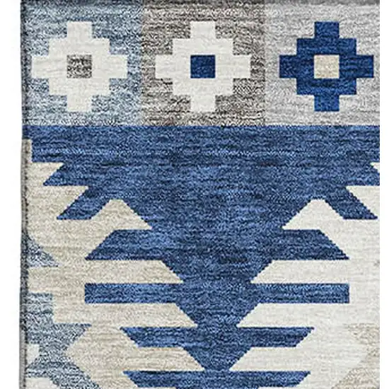 Navy Blue Ivory And Gray Southwestern Washable Area Rug With UV Protection Photo 3