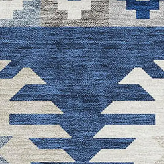 Navy Blue Ivory And Gray Southwestern Washable Area Rug With UV Protection Photo 2