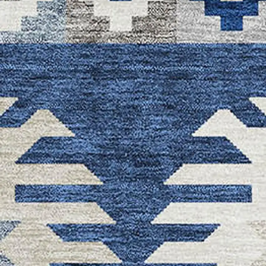 Navy Blue Ivory And Gray Southwestern Washable Area Rug With UV Protection Photo 2