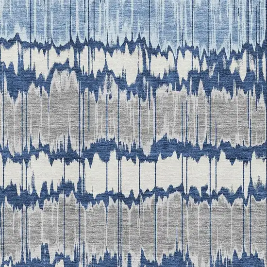 Navy Blue Ivory And Gray Striped Washable Area Rug With UV Protection Photo 3