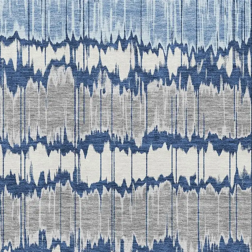 Navy Blue Ivory And Gray Striped Washable Area Rug With UV Protection Photo 3