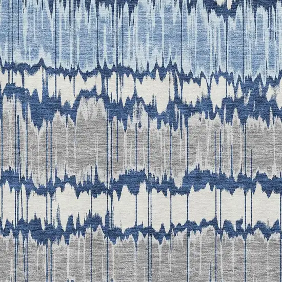 Navy Blue Ivory And Gray Striped Washable Area Rug With UV Protection Photo 3