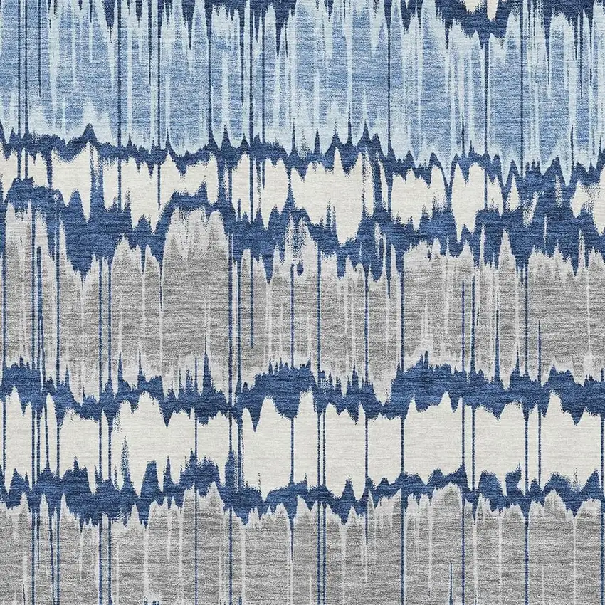 Navy Blue Ivory And Gray Striped Washable Area Rug With UV Protection Photo 3