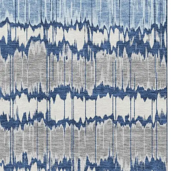 Navy Blue Ivory And Gray Striped Washable Area Rug With UV Protection Photo 3