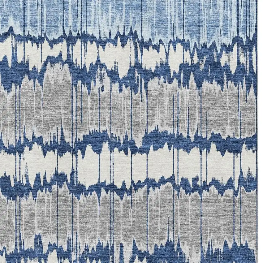 Navy Blue Ivory And Gray Striped Washable Area Rug With UV Protection Photo 3