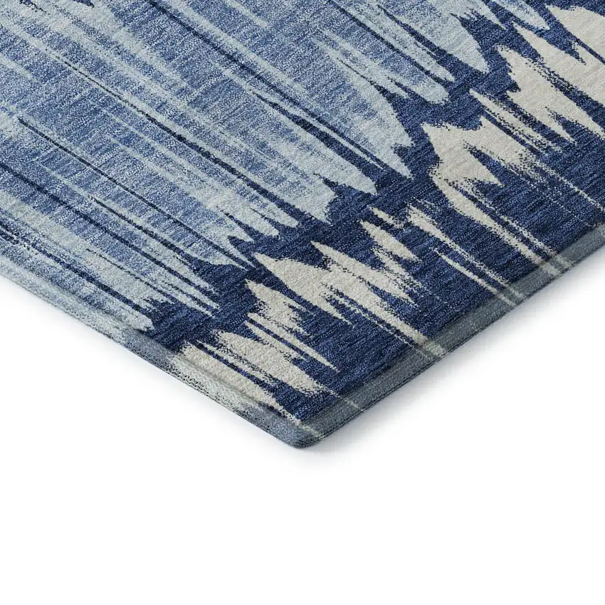 Navy Blue Ivory And Gray Striped Washable Area Rug With UV Protection Photo 8