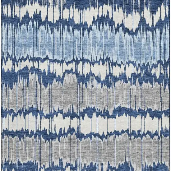 Navy Blue Ivory And Gray Striped Washable Area Rug With UV Protection Photo 3