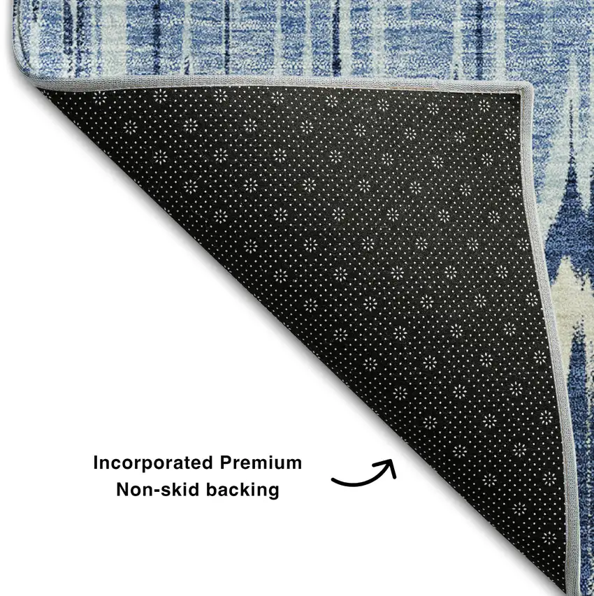 Navy Blue Ivory And Gray Striped Washable Area Rug With UV Protection Photo 7