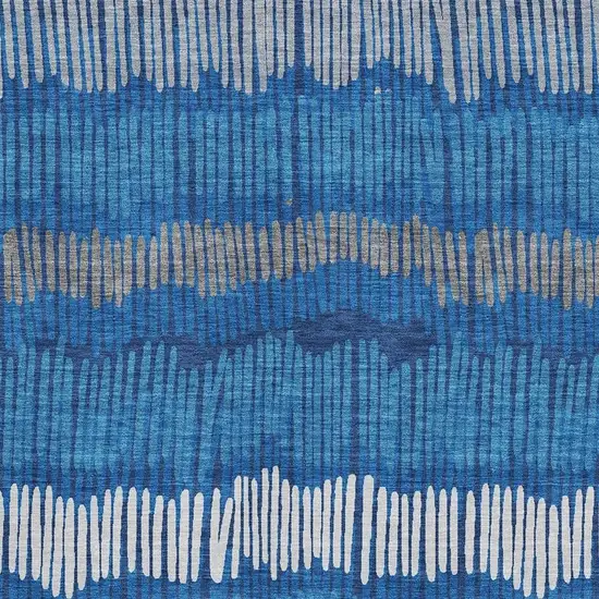 Navy Blue Ivory And Gray Striped Washable Area Rug With UV Protection Photo 3