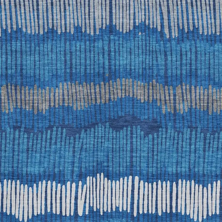 Navy Blue Ivory And Gray Striped Washable Area Rug With UV Protection Photo 3