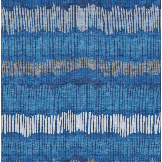 Navy Blue Ivory And Gray Striped Washable Area Rug With UV Protection Photo 4