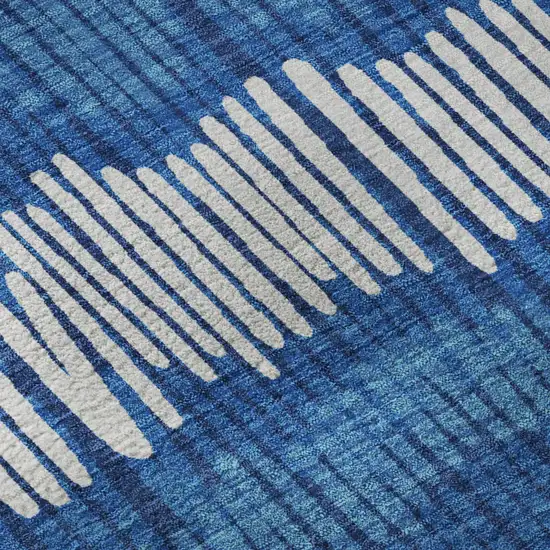 Navy Blue Ivory And Gray Striped Washable Area Rug With UV Protection Photo 8