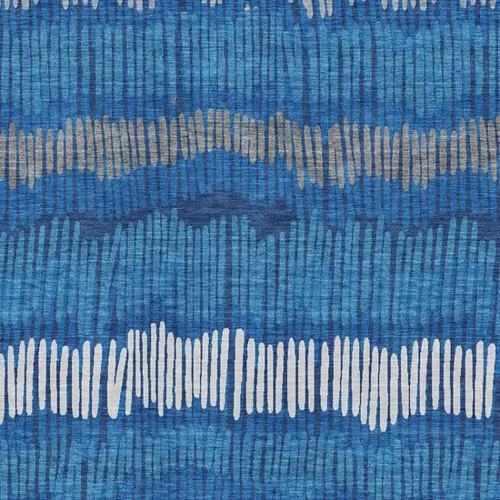 Navy Blue Ivory And Gray Striped Washable Area Rug With UV Protection Photo 3