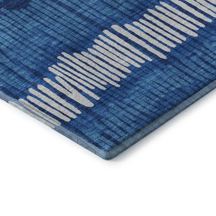 Navy Blue Ivory And Gray Striped Washable Area Rug With UV Protection Photo 8