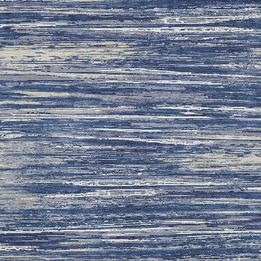 Navy Blue Ivory And Gray Striped Washable Area Rug With UV Protection Photo 3