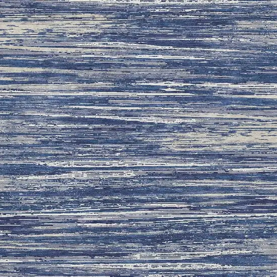 Navy Blue Ivory And Gray Striped Washable Area Rug With UV Protection Photo 3