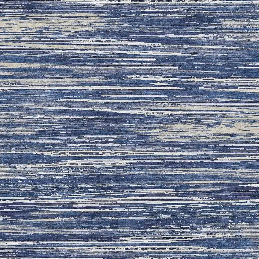 Navy Blue Ivory And Gray Striped Washable Area Rug With UV Protection Photo 3