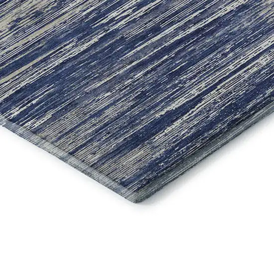 Navy Blue Ivory And Gray Striped Washable Area Rug With UV Protection Photo 7