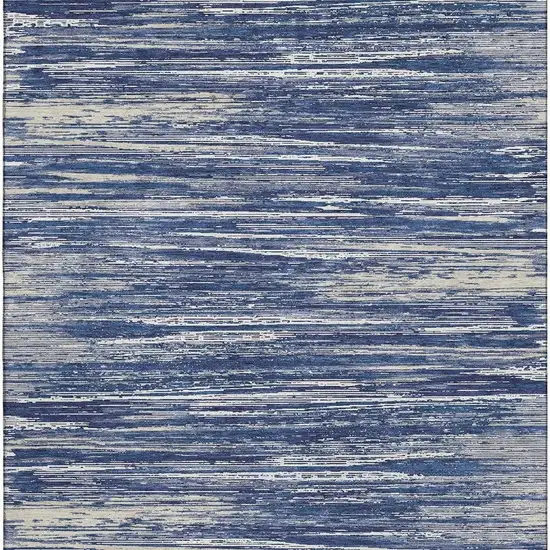 Navy Blue Ivory And Gray Striped Washable Area Rug With UV Protection Photo 3