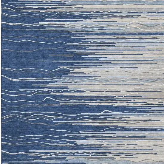 Navy Blue Ivory And Gray Striped Washable Area Rug With UV Protection Photo 3