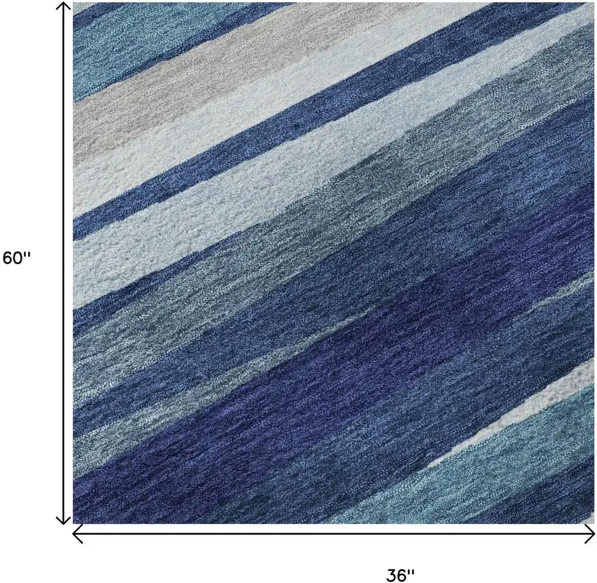 Navy Blue Ivory And Gray Striped Washable Area Rug With UV Protection Photo 9