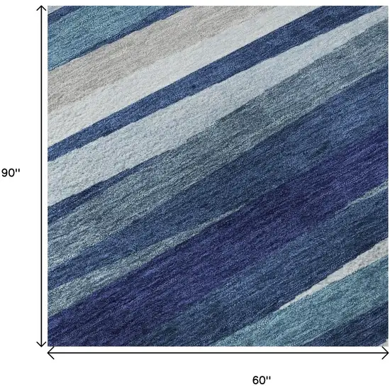 Navy Blue Ivory And Gray Striped Washable Area Rug With UV Protection Photo 9