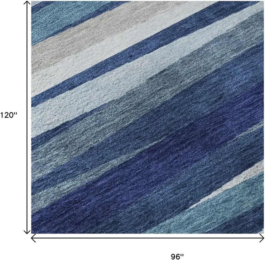 Navy Blue Ivory And Gray Striped Washable Area Rug With UV Protection Photo 9