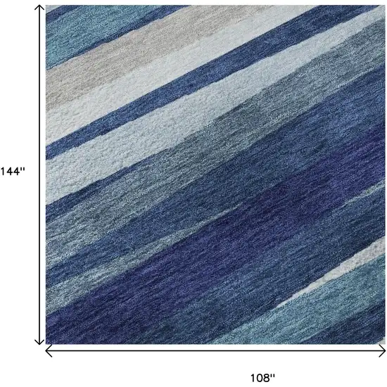 Navy Blue Ivory And Gray Striped Washable Area Rug With UV Protection Photo 8