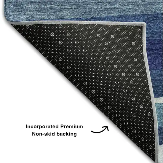 Navy Blue Ivory And Gray Striped Washable Area Rug With UV Protection Photo 5