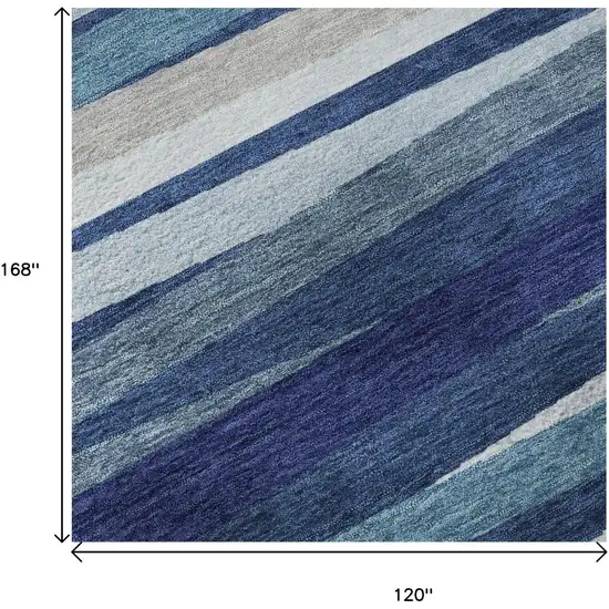 Navy Blue Ivory And Gray Striped Washable Area Rug With UV Protection Photo 8