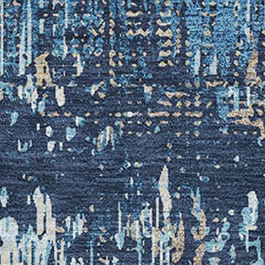 Navy Blue Ivory And Gray Striped Washable Area Rug With UV Protection Photo 2