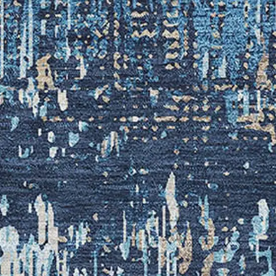 Navy Blue Ivory And Gray Striped Washable Area Rug With UV Protection Photo 2