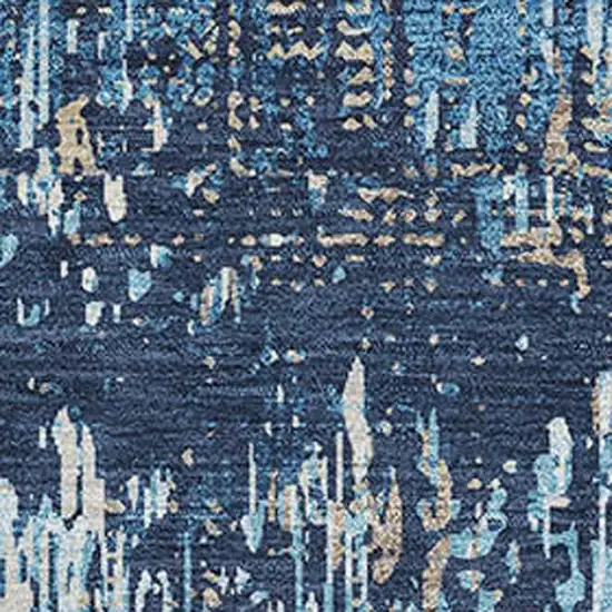 Navy Blue Ivory And Gray Striped Washable Area Rug With UV Protection Photo 2