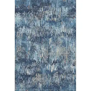 Photo of Navy Blue Ivory And Gray Striped Washable Area Rug With UV Protection