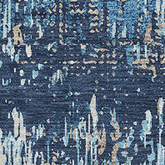 Navy Blue Ivory And Gray Striped Washable Area Rug With UV Protection Photo 2