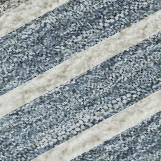 Navy Blue Ivory And Gray Striped Washable Area Rug With UV Protection Photo 2