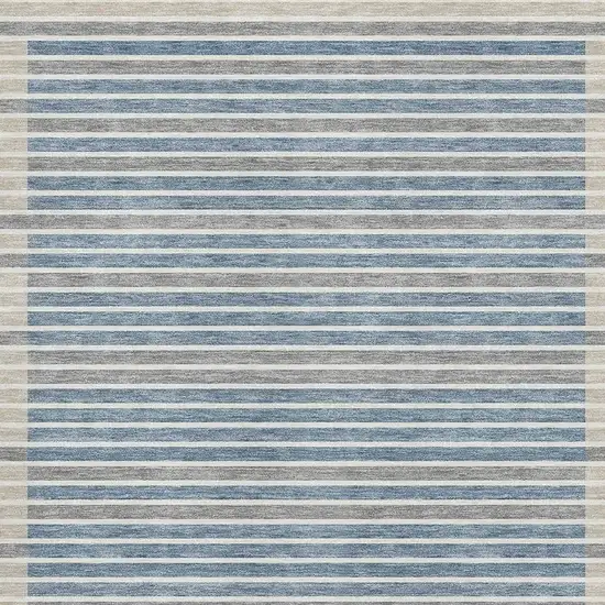 Navy Blue Ivory And Gray Striped Washable Area Rug With UV Protection Photo 3