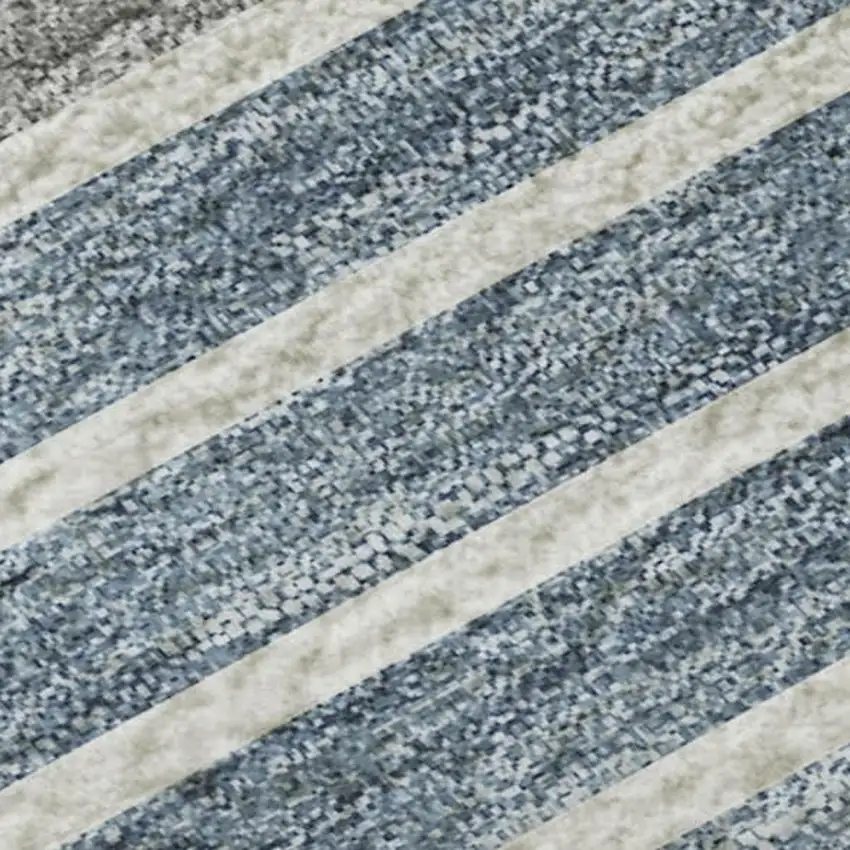 Navy Blue Ivory And Gray Striped Washable Area Rug With UV Protection Photo 3