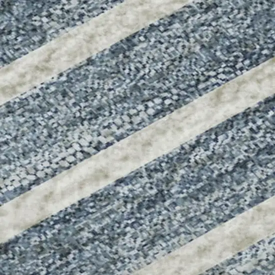 Navy Blue Ivory And Gray Striped Washable Area Rug With UV Protection Photo 2