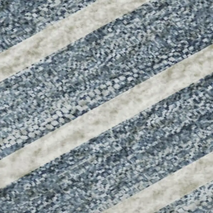 Navy Blue Ivory And Gray Striped Washable Area Rug With UV Protection Photo 2