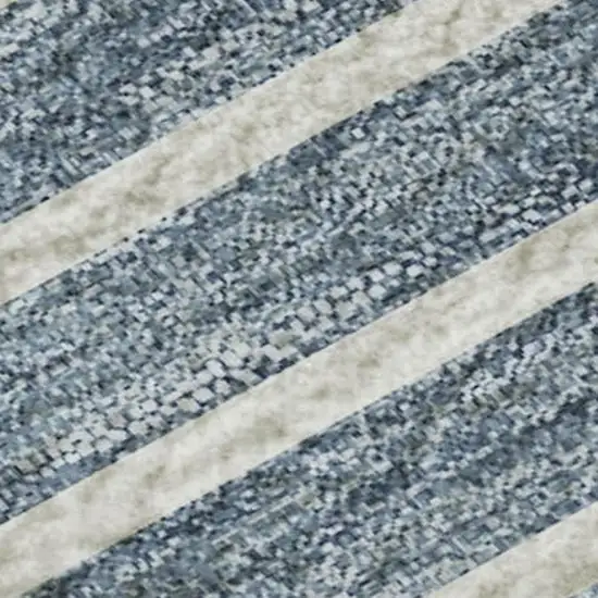 Navy Blue Ivory And Gray Striped Washable Area Rug With UV Protection Photo 2