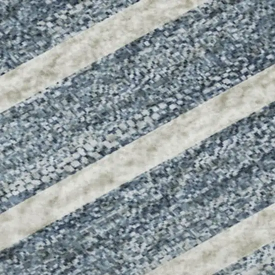 Navy Blue Ivory And Gray Striped Washable Area Rug With UV Protection Photo 2